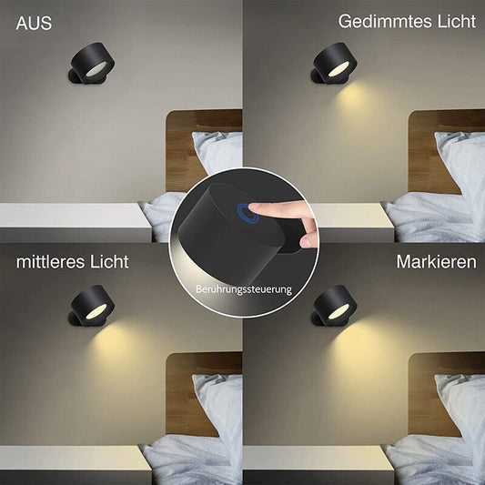 Touch LED Wall Lamp with USB Port 3 Brightness Levels 360 Degree Rotatable Black V1188-MS-527-027