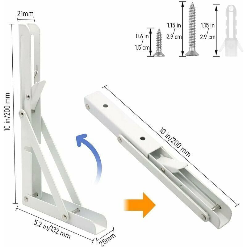2 Pcs White Stainless Steel Foldable Triangle Shelf Brackets V1188-MS-527-038