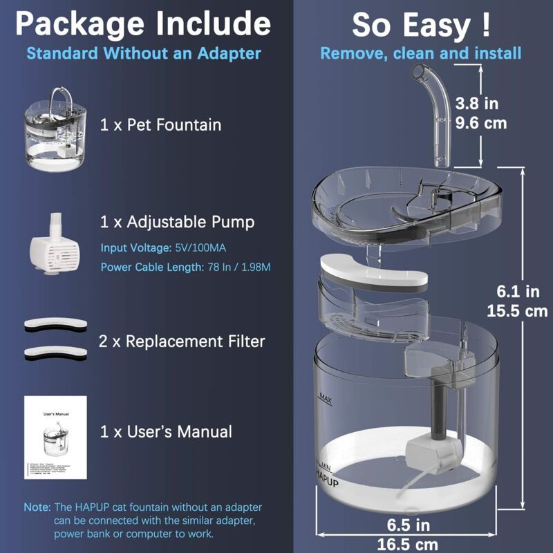 Automatic Cat Water Fountain 1.8L with USB Pump Carbon Filter and Smart Water Mode V1188-MS-527-044