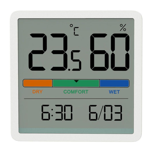 White Indoor Hygrometer Thermometer Digital Temperature Humidity Monitor with Clock V1188-MS-527-077