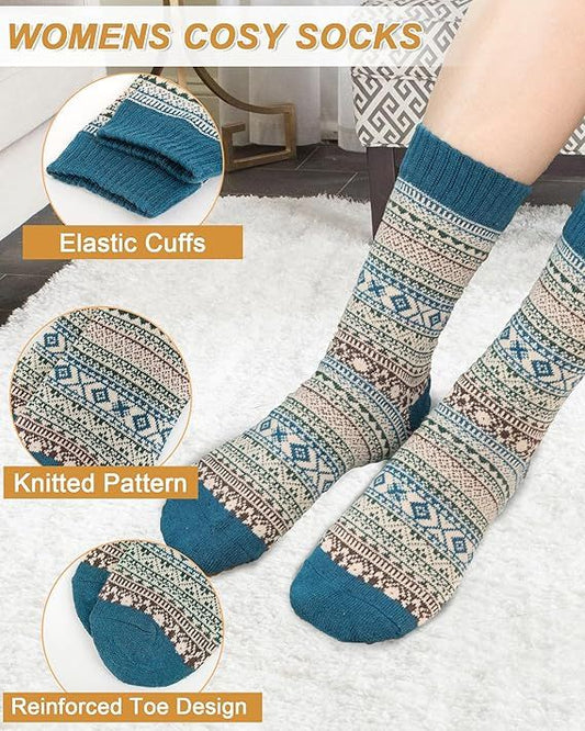 Socks - Thermal Winter Socks with Vintage Print - Set of 5 Pairs - Size 36-41 - Soft - Breathable - V1188-MS-612-026
