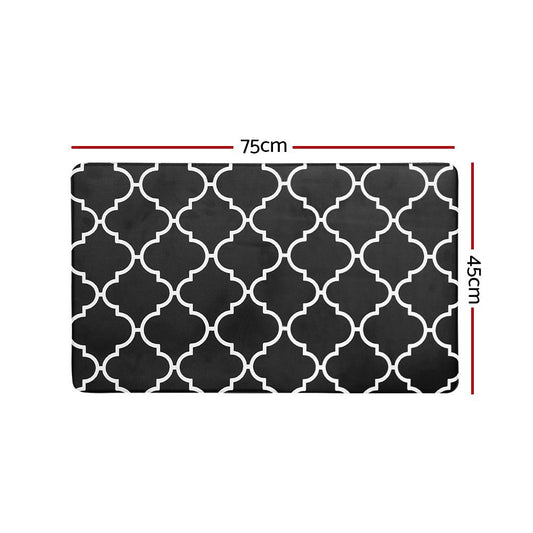 Non-Slip PVC Kitchen Floor Mat 45 x 75 cm, Waterproof Rug, Black Moroccan Trellis V1188-MS-617-010
