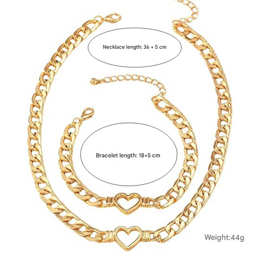 Gold-Plated Heart and Wings Choker Necklace Set, Layered Alloy Cuban Link Jewelry for Women V1188-MS-617-029