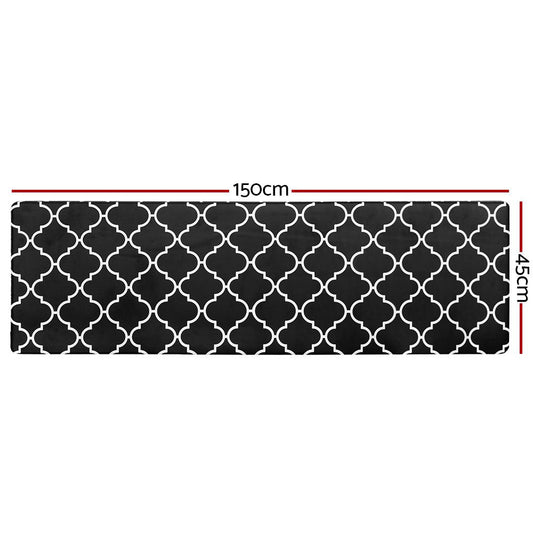 Non-Slip PVC Kitchen Floor Runner 50 x 160 cm, Waterproof Rug, Black Moroccan Trellis V1188-MS-617-066