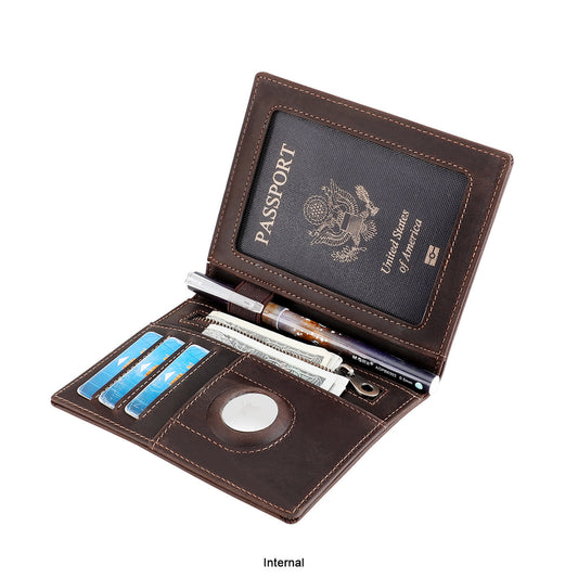 Crazy Horse Leather Passport Wallet with AirTag Holder, RFID Travel Document Organizer V1188-MS-617-083