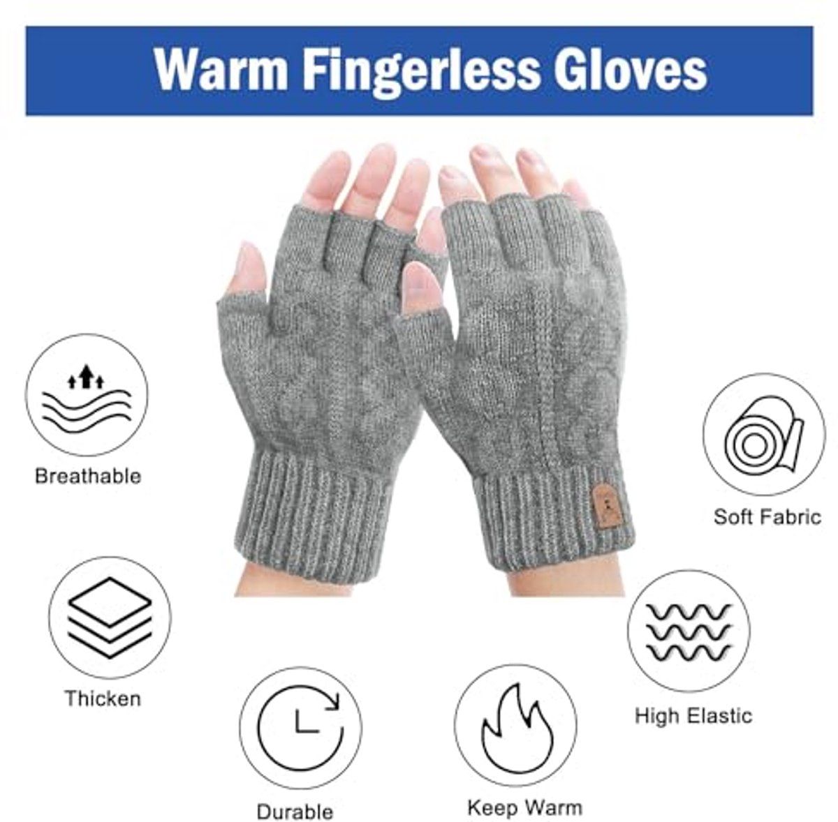 Fingerless Thermal Gloves Knitted Winter Gloves with Soft Lining