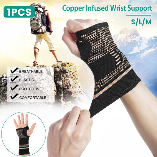 Wrist Brace | Wrist Support | Wrist Protector | Sports Brace Wrist | Copper Infused | Black | 1 Set | One Size V1188-MS101-00051-1
