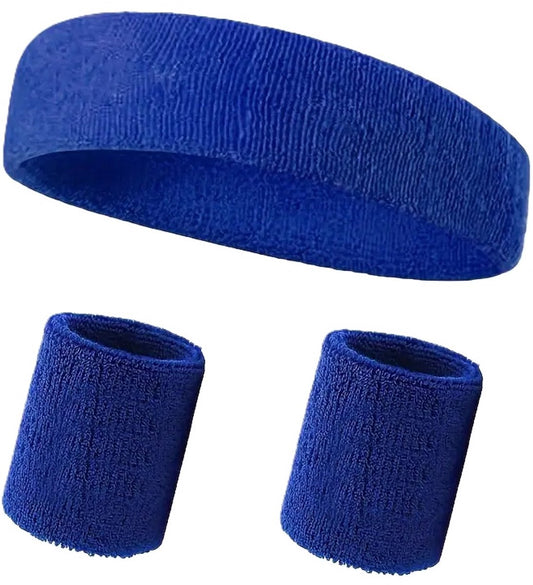 Set of Headband and 2x Wristbands | Sweatband | Sweatbands 6x8 CM | Head and Wrist | Sports Bands | Dark Blue V1188-MS101-00078-1
