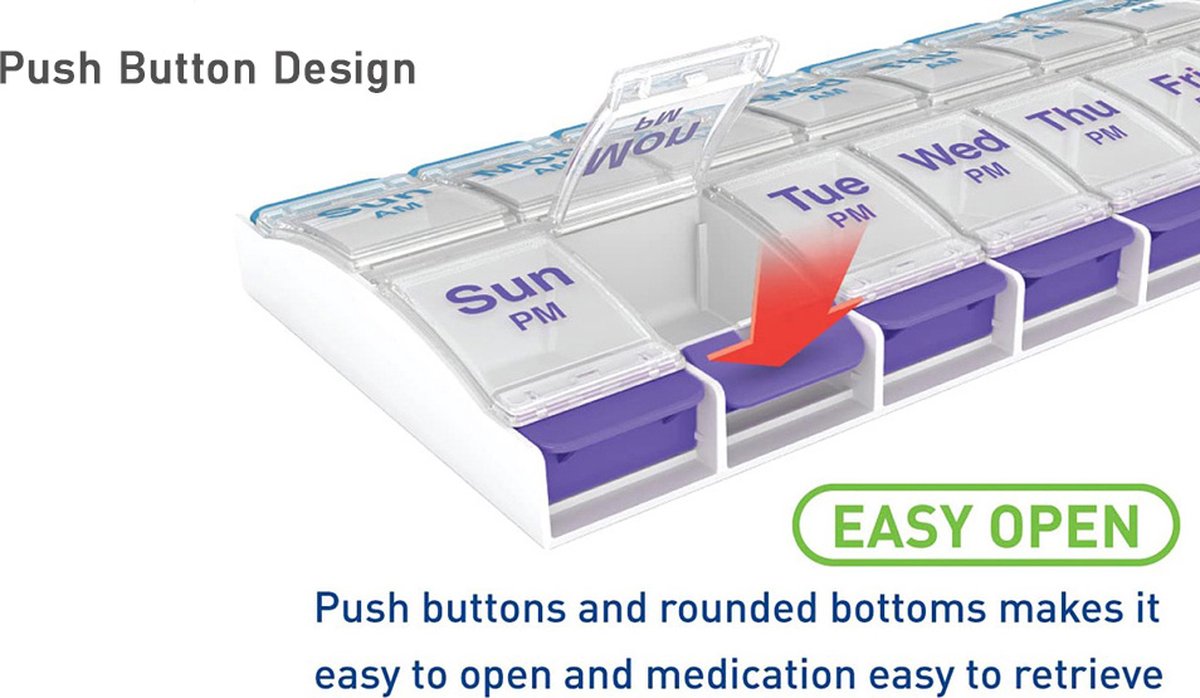 Medicine box | Pill box | Pill case | Medicine box | Pill Box | With Push Button | 7 days | 2 Daily portions V1188-MS101-00396-1