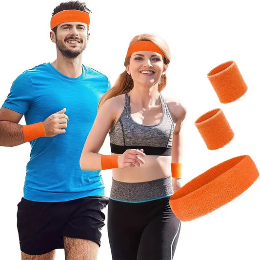 Headband & 2x Wristband Set | Sweatband | Sweatbands | Head and Wrist | Sports Bands | Orange V1188-MS101-00438-1