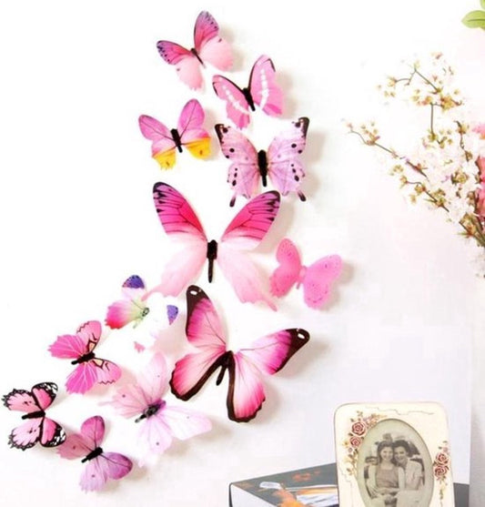 3D Wall Decoration Butterflies 12 Pieces | Wall Butterflies | Butterfly Wall Stickers | Pink V1188-MS101-00445-1