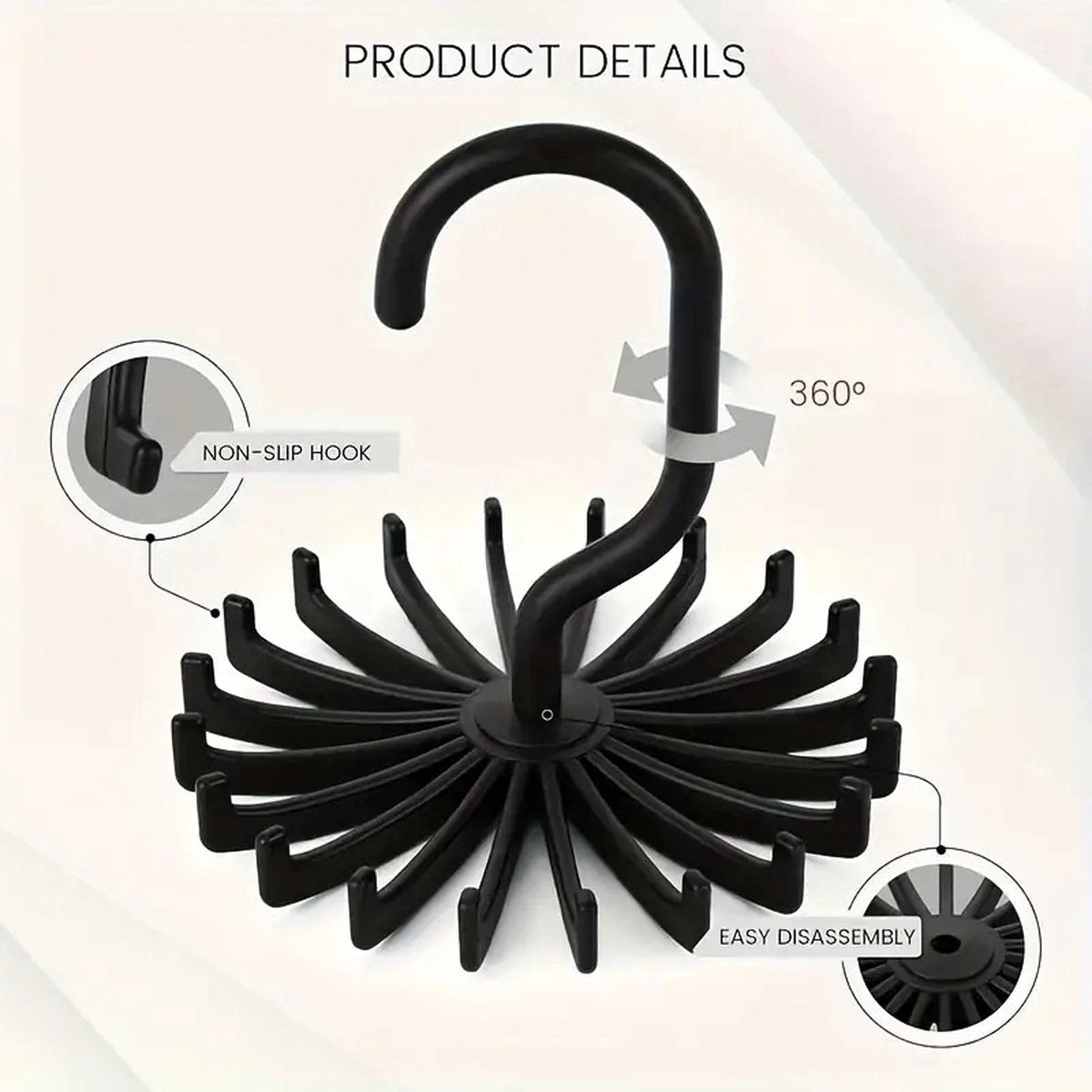 Tie Hanger | Tie Hanger | Tie Organizer | Tie Hook | Hang 20 Ties | Black V1188-MS101-00466-1