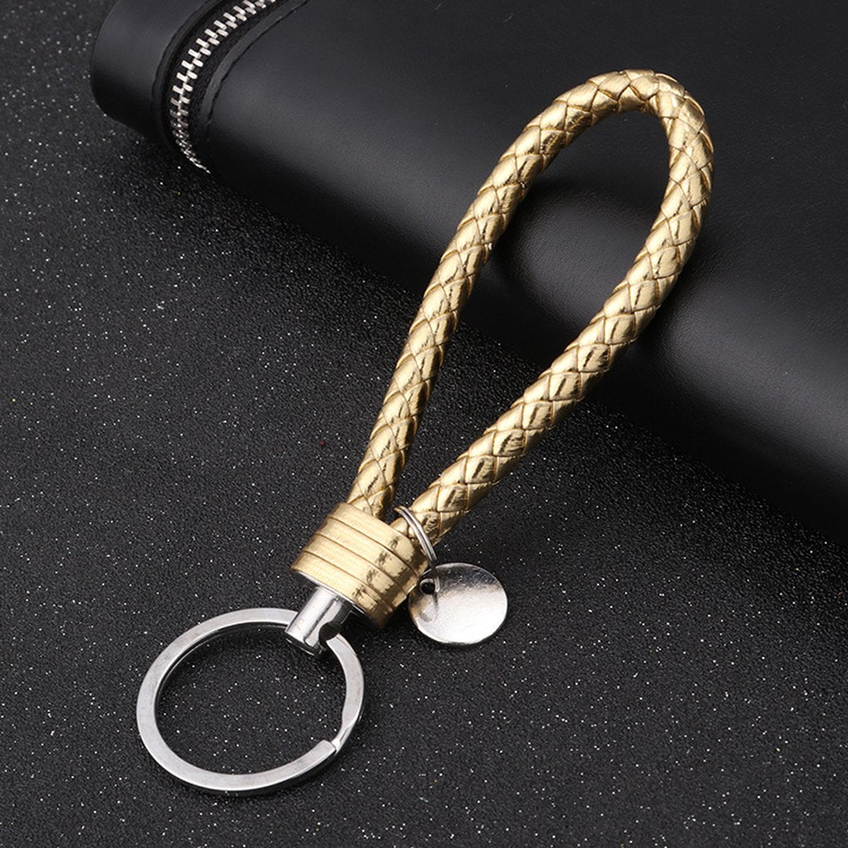 Luxury PU Leather Keychain | Key Holder | Woven Keychain | Universal | Gold V1188-MS101-00492-1