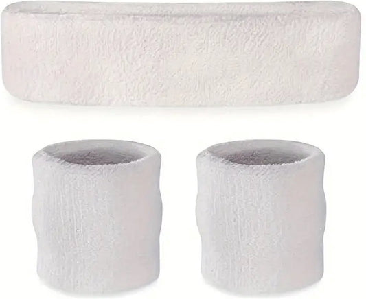 Headband + 2 Wristbands | Sweatband Set | Sweatbands | Head and Wrist Sweatband | Sports Bands | White V1188-MS101-00559-1