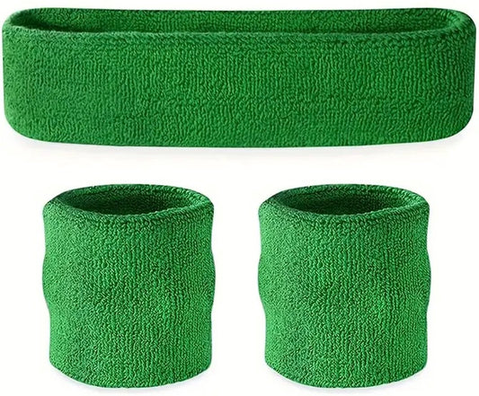 3-Piece Set of Headband & 2x Wristband Set | Sweatband | Sweatbands | Head and Wrist | Sports Bands | Green V1188-MS101-00573-1