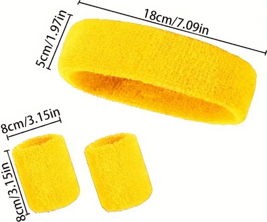 Set of Headband & 2x Wristbands Set | Sweatband | Sweatbands | Head and Wrist | Sports Bands | Yellow V1188-MS101-00605-1
