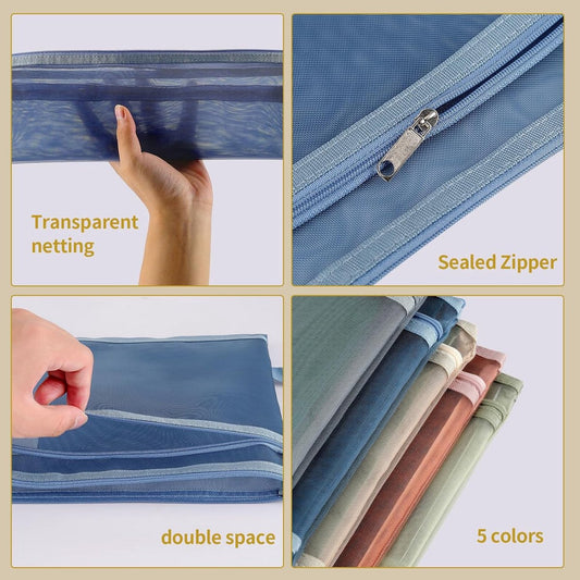 Colorful mesh storage bags with zippers - 10-pack - A4 size, double-layer nylon material - suitable for V1188-MS101-00618-1