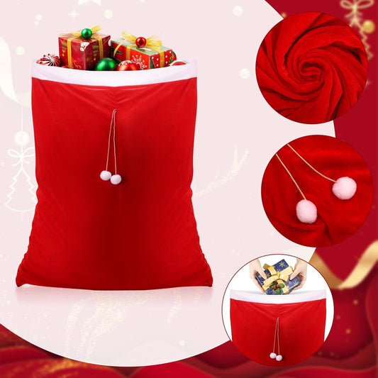 Large Santa Christmas Bag with Drawstring - Reusable Extra Large Christmas Bags - Red Soft Velvet Drawstring V1188-MS101-00654-1