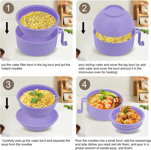 Microwave noodle bowl - 6-in-1 ramen cooker with lid, strainer, chopsticks - 33oz instant noodle soup bowl V1188-MS101-00672-1
