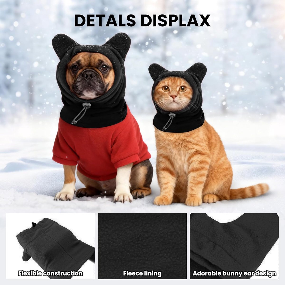 Dog emergency winter cone with ear protection, fleece neck warmer for dogs, (black, M) V1188-MS101-00706-1