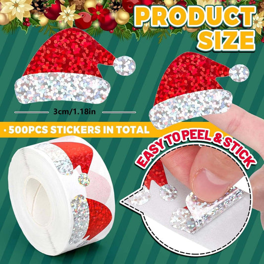500 Christmas stickers on a roll - 3 cm red Santa hat - self-adhesive stickers for winter - for Christmas, V1188-MS101-00721-1