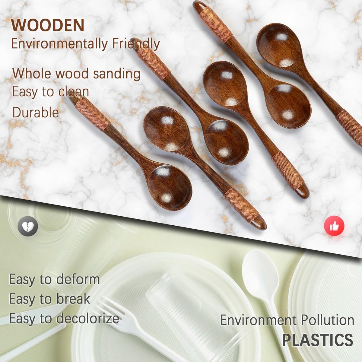 Wooden Spoons - 17cm Bamboo Spoons - Eco-friendly - Versatile Use - Perfect for Honey Jars & Jams (6-piece) V1188-MS101-00745-1