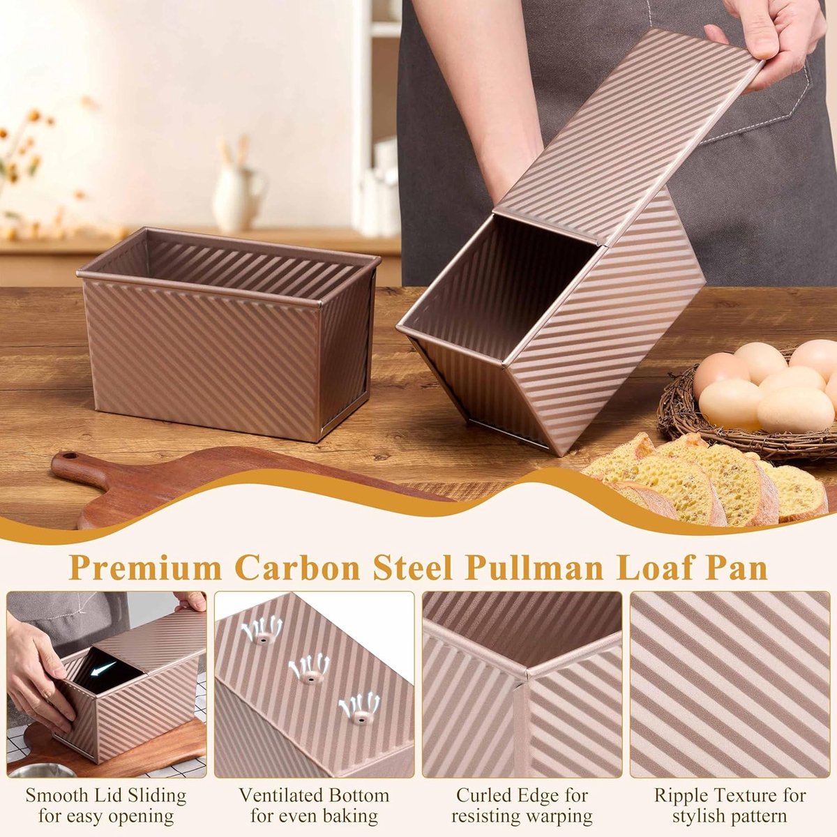 2-pack Pullman loaf pan with lid - 1 pound bread baking pan - non-stick coating for homemade sourdough bread V1188-MS101-00782-1