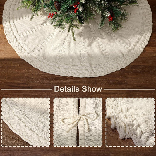 48-inch Christmas tree skirt - Braided cable knit tree skirt - for a 7.5-foot tree - Cream white tree skirt - V1188-MS101-00797-1