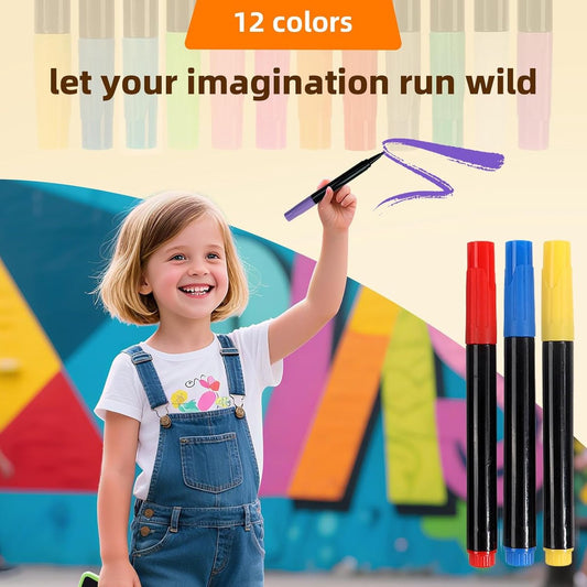 12-Color Highlighters - For Colored LED Notice Boards - Fluorescent Ink Design - Erasable Markers For LED V1188-MS101-00798-1