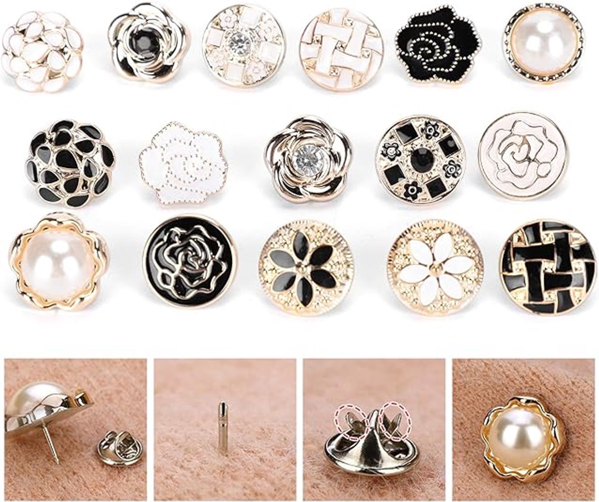 Blouse Brooch Buttons Set 16-piece - Soft enamel, random styles V1188-MS101-00816-1