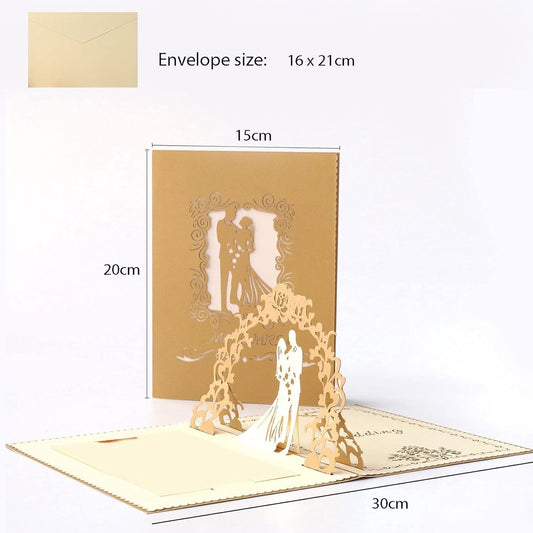 3D Pop-Up Wedding Card - Comes with a high-quality envelope - Suitable for wedding anniversaries, wedding V1188-MS101-00897-1