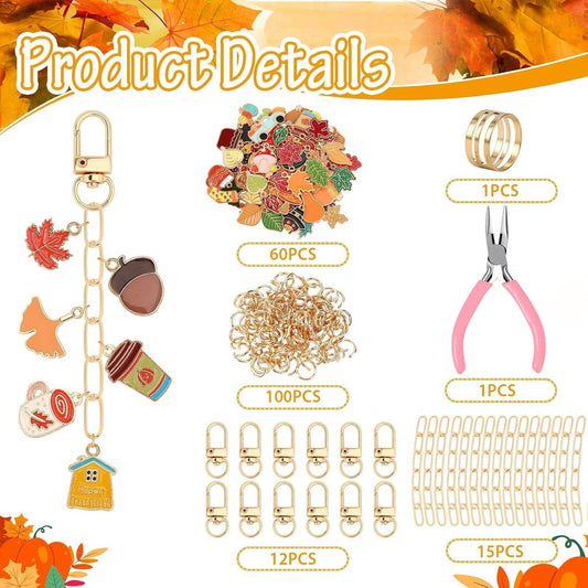 Autumn keychain making set - 60 autumn charms & 12 clips - plus accessories V1188-MS101-00938-1