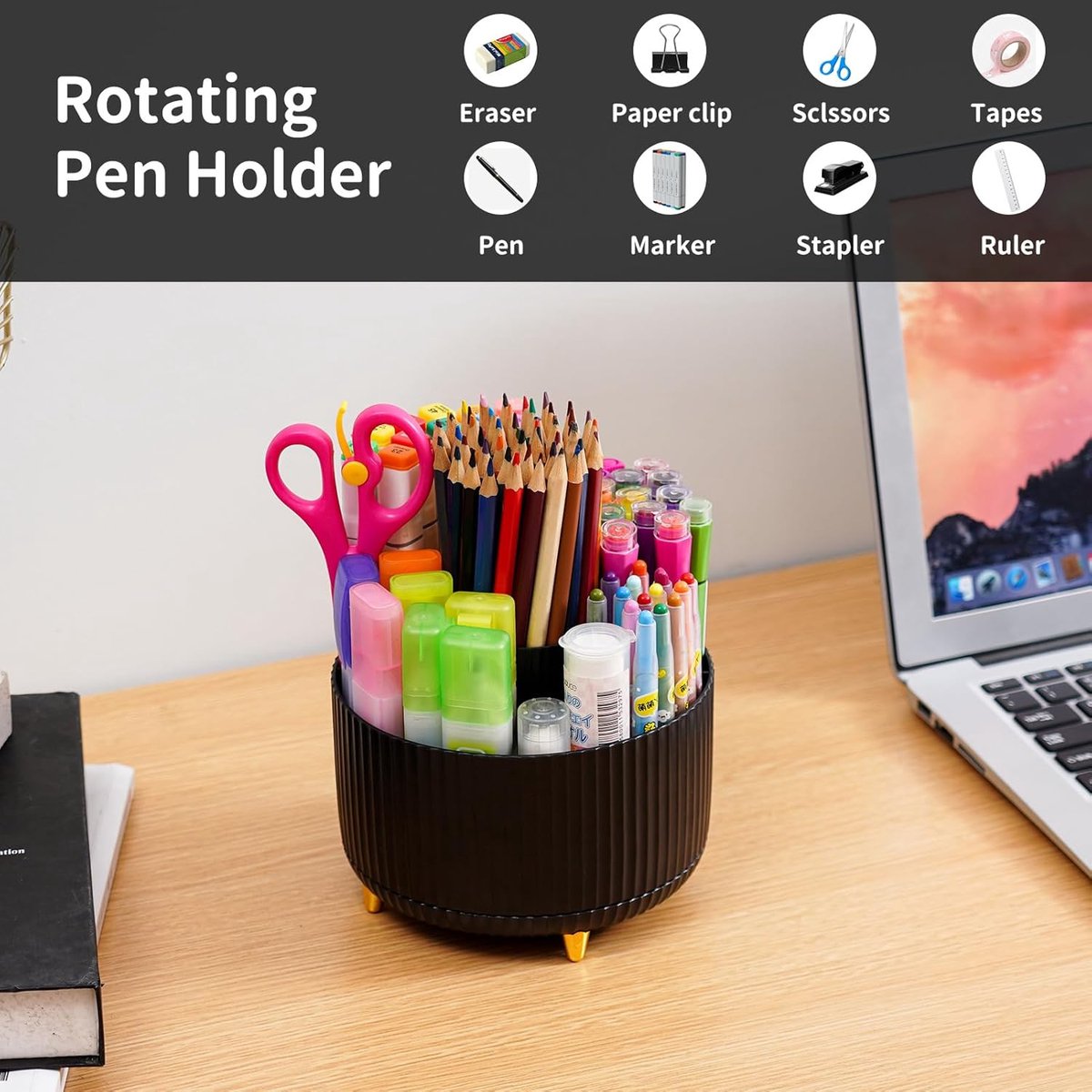 Desk storage box - 360-degree rotating office storage box - Pen holder - 5 pen sorting compartments - V1188-MS101-00967-1