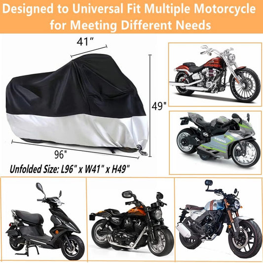 Motorcycle cover, Waterproof car cover with lock holes and storage bag, suitable for motorcycles up to 245 cm V1188-MS101-01011-1