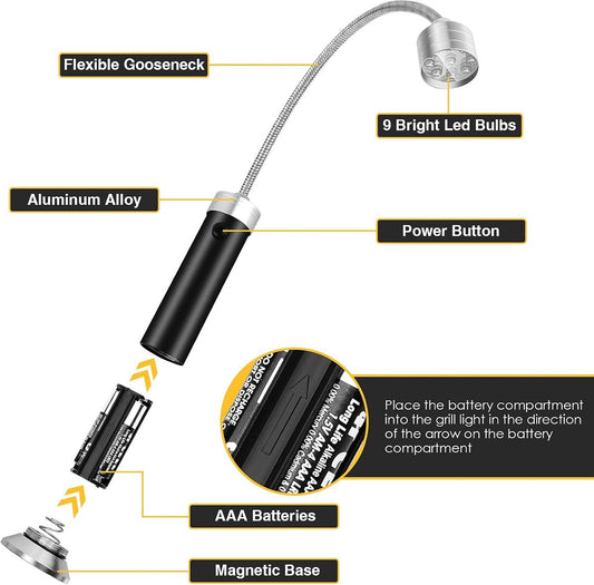 BBQ lamp - Magnetic base - Super bright LED BBQ lamp - 360 degrees rotatable neck, waterproof and V1188-MS101-01034-1