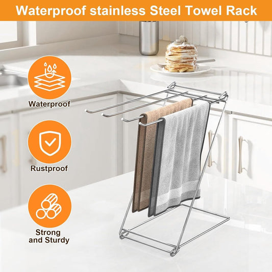 Kitchen Towel Holder, 4-Arm Kitchen Towel Rack for Drying Dishcloths Hand Towels, Foldable Free Standing Hand V1188-MS101-01048-1