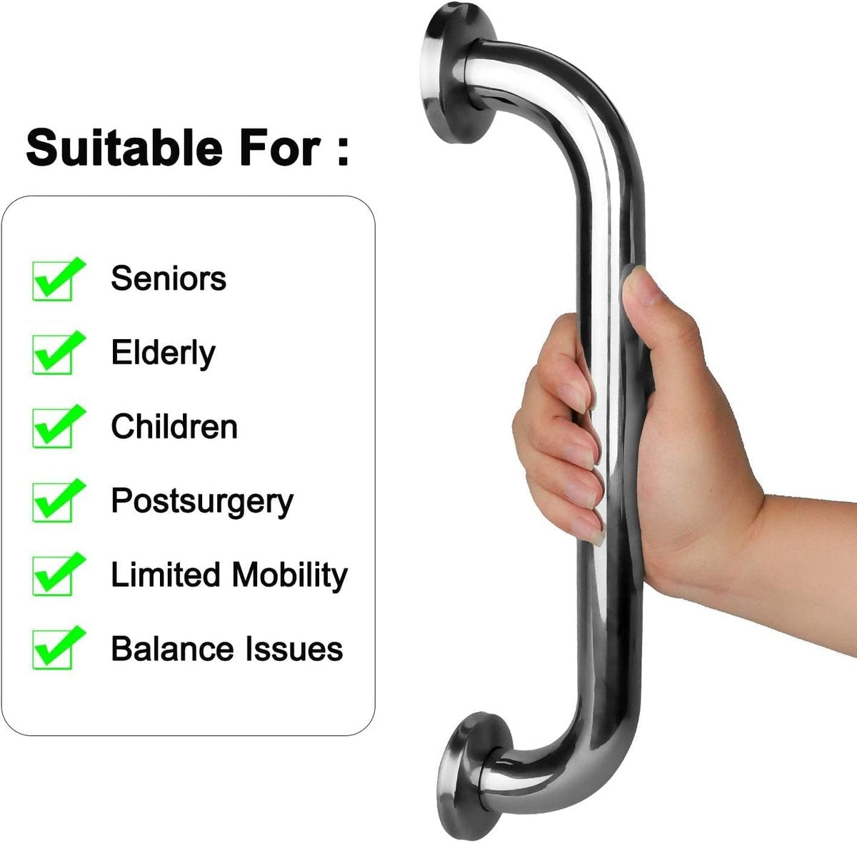 2 Pieces Bathroom Grab Bar 304 Stainless Steel - 30cm - 500lbs Load Capacity - For the Elderly V1188-MS101-01057-1