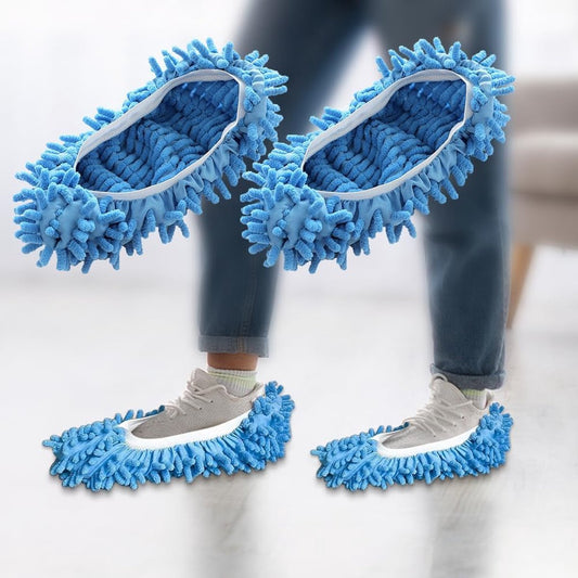 Shoe covers - 2 pairs of blue mop slippers - Microfiber cleaning mats for mopping - Soft and washable - V1188-MS101-01062-1