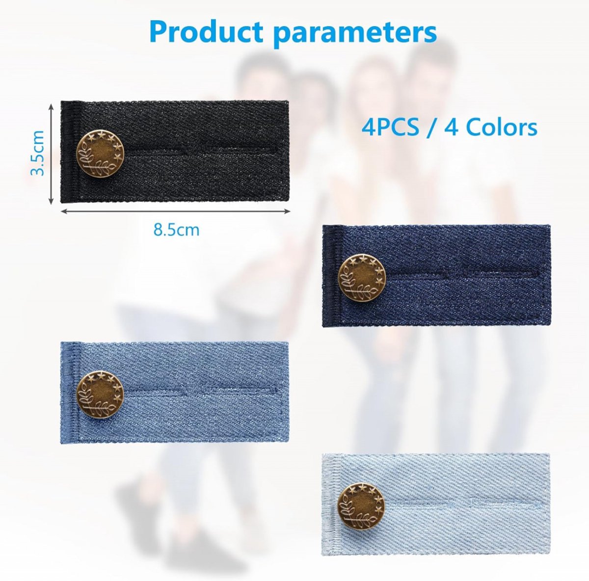 Buttonhole Extender 4 Pieces Denim - Trouser Extender - Jeans Trouser Extender - Trouser Widening Button - V1188-MS101-01149-1
