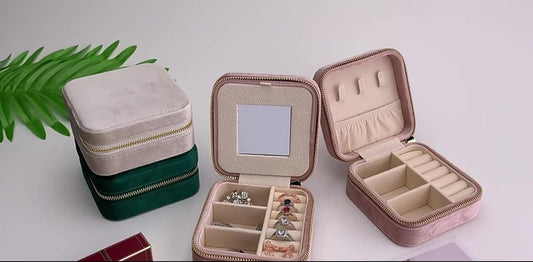 Mini Jewelry Box - Luxury Jewelry Box - With Mirror - Jewelry Box - Flannel - Jewelry Holder - Jewelry V1188-MS101-01306-1