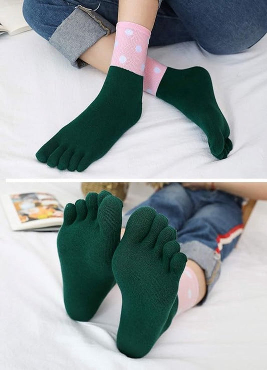 Toe Socks 5 Pairs - Toe Socks - Women's - Cotton - Yoga Socks - Smooth Toe Seam - Runner Toe Socks - V1188-MS101-01313-1
