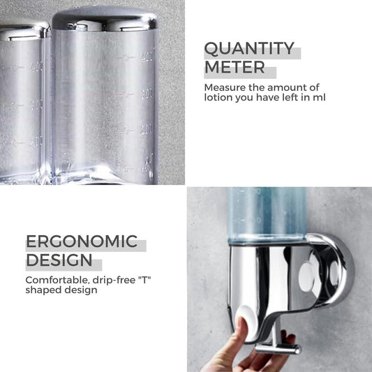 Wall-Mounted Soap Dispenser - 500ml - Stainless Steel - Shampoo Dispenser - Large Capacity - Refillable - V1188-MS101-01406-1