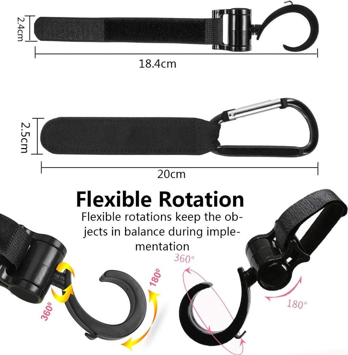 4 Stroller Bag Hooks - Bag Hook - Stroller Straps - Buggy Hook - Stroller Hooks - Multifunctional Velcro Hook V1188-MS101-01496-1