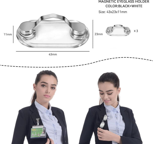 Magnetic Glasses Clip - 3 Pieces - Shirt Clip - Glasses Cord - ID Card Holder - Can Be Attached to Clothing - V1188-MS101-01591-1