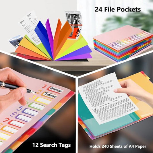 A4 Expandable Project Folder - A4 Sorting Folder - 12 Compartments - File Folder with Tabs - Compartment V1188-MS101-01681-1