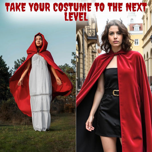 Luxury Red Hooded Coat - 170cm / XXL - Costume for Carnival Halloween - Red Velour Coat - Hat - Adults - V1188-MS101-01786-1