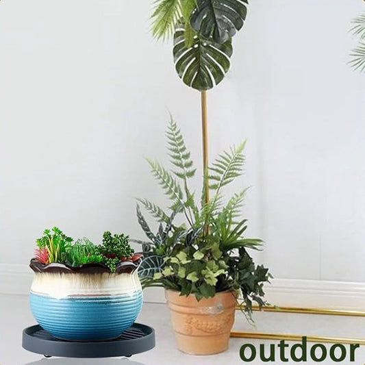 Round Flowerpot Mover - 19.3 Cm - Rolling Plant Pallet - Round Dark Grey Saucer With 4 Wheels - Plant Stand V1188-MS101-01902-1