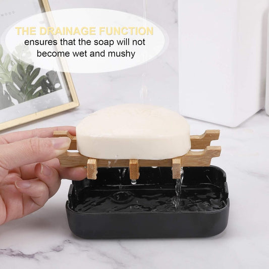 Soap Dish - 2 Pieces - Soap Holder With Drain - Bamboo Tray Soap Holder - Removable Drawer - Small Soap Dish V1188-MS101-01978-1
