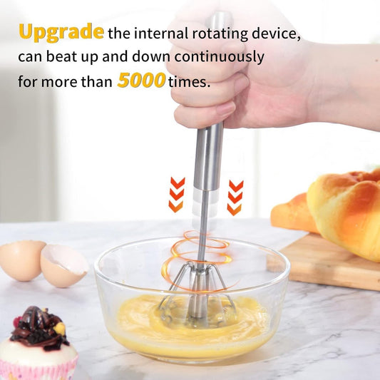 Egg Beater - Egg Whisk - Semi-Automatic Stainless Steel Whisk - Batter Beater - Whipped Cream Whisk - Mini V1188-MS101-02009-1