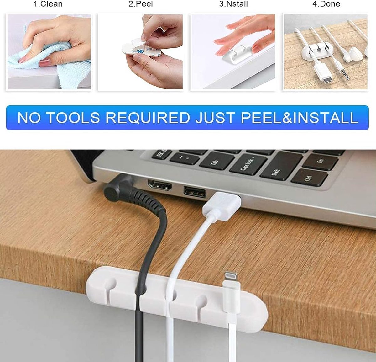 Cable Organizer - Cable Clips for 3/5/7" Cables - Self-Adhesive Cable Clips - Cable Clamp - Cable Holder - V1188-MS101-02100-1